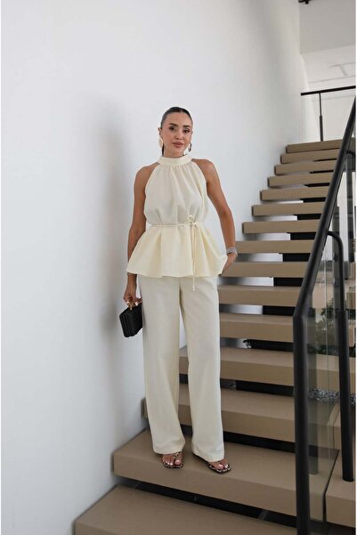 Havoş Light Yellow Veral Blouse Pants Linen Set