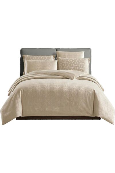 Donetella Geometric Duvet Set, Queen Size 200x230 cm - 4-Pcs Bed Set, Brushed...