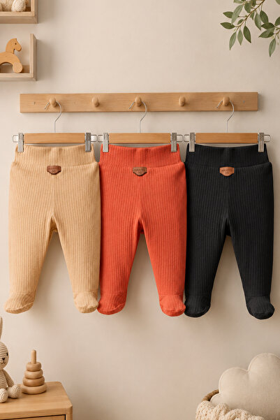MAHFEL 100% Cotton Basic 3-Piece Unisex Baby Bottom Pants with Booties