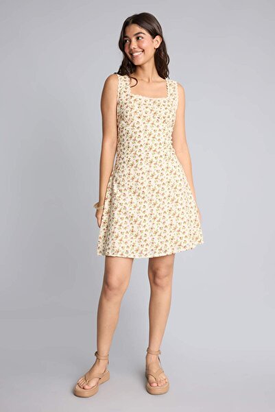 DeFacto Bodycon Body-Hugging Square Neck Floral Cotton Strap Mini Dress H0989...