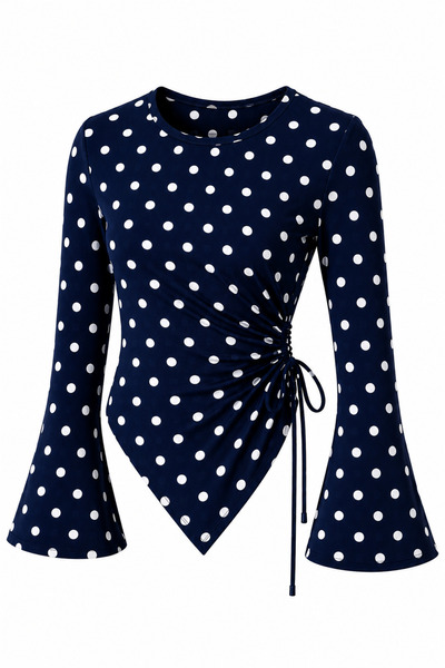 meren like your style Polka Dot Round Neck Drape Detailed Spanish Sleeve Hija...