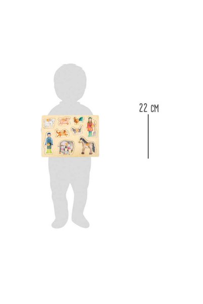 Small Foot Puzzle Fermă și Viață la Țară – Jucărie din Lemn cu 9 Piese și Buton de Fixare, Dezvoltă Abilitățile Motorii Fine și Recunoașterea Formelor