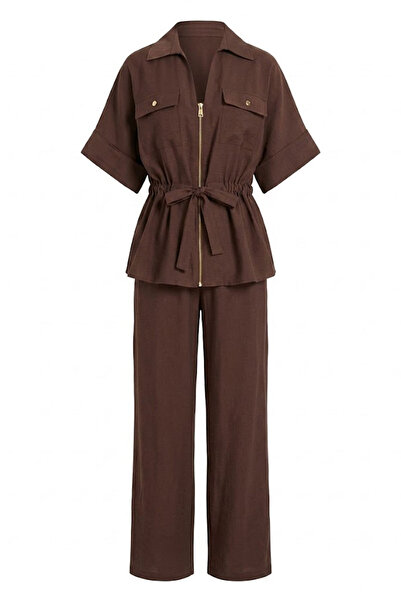 Ruby Waist Adjustable Zippered Suit in Bitter Brown