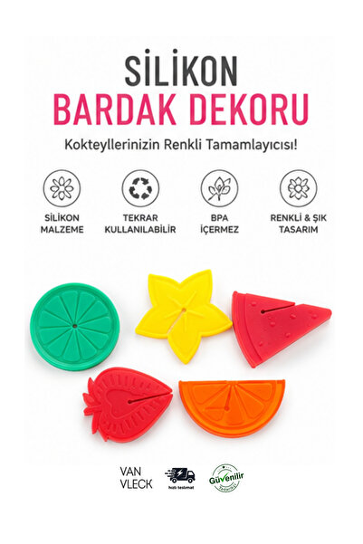 VAN VLECK 5'li Silikon Bardak İşaretleyici – Renkli Kupa, Bardak ve Kadeh Ayı...