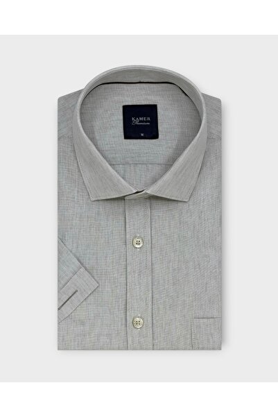KAMER Men's Regular Fit Short Sleeve Classic Collar Patterned Stone Color Shi...