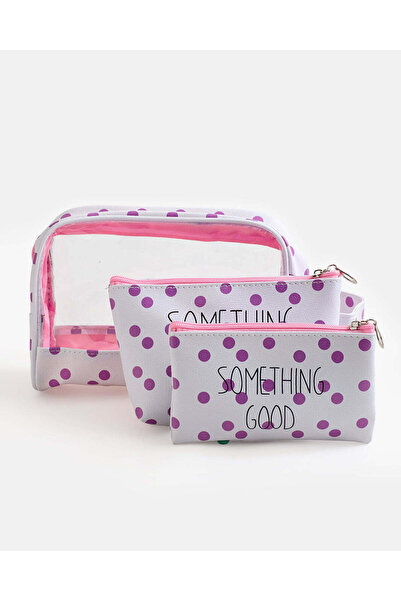 REDTAG Women White Embellished Cosmetic Bag Set Of 3