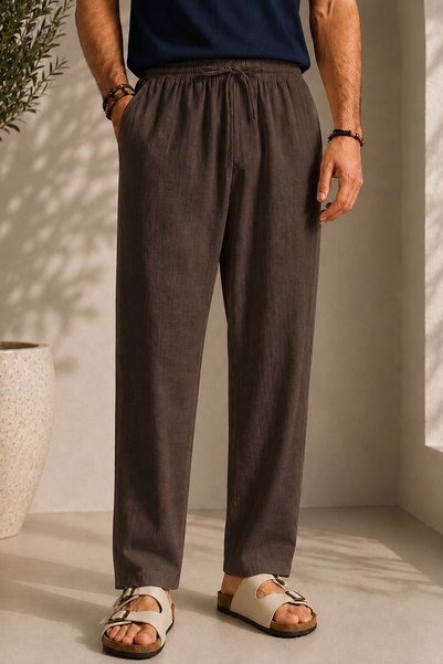 North London Men's Waist-Tie Linen Trousers