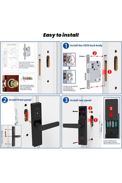 HI-FINE 5 In 1 Smart Fingerprint Door Lock Semiconductor Biometric Handle Lock Password IC Card Mechanical Key Optional App Remote Unlock Anti-Theft Electronic Lock For Home Apartment Vill