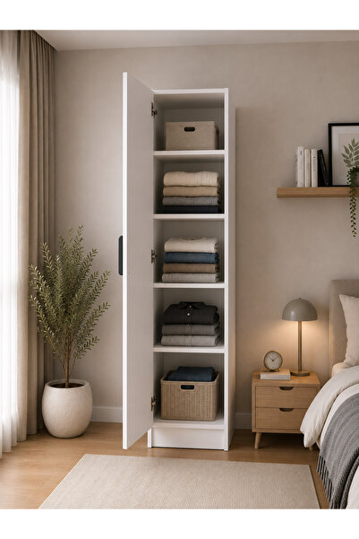 GaniHome Gani Home SELEN Tek Kapaklı Raflı Gardırop M-1 | Çok Amaçlı Elbise D...
