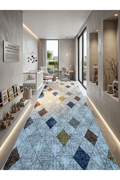 Dinarsu Antiq Halı Çok Renkli Modern Kaymaz Taban Salon Hol Çocuk, Koridor Mu...