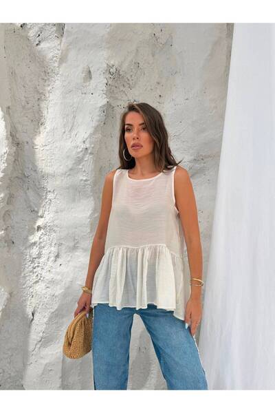 GAMZE ALPTEKİN Premium Cotton Modal Loose-Fit Blouse with Flywheel Detail