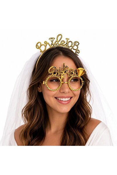 SORA GROUP Bride to Be Gold Crown and Party Glasses Set