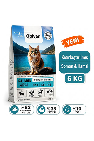 obivan Sterilised Somonlu ve Hamsili Kısırlaştırılmış Kedi Maması 6 kg