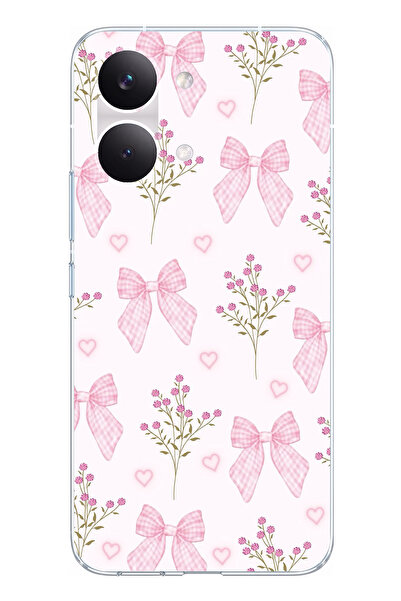 TechTree POCO X8 PRO MAX Uyumlu Pembe Çiçek ve Fiyonklar Baskılı Silikon Kılıf