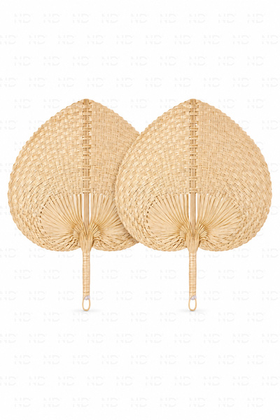 NATUREL DEKOR Bambu Palmiye Yaprağı, Japon Yelpazesi 2 Adet 30x38 cm, Duvar D...