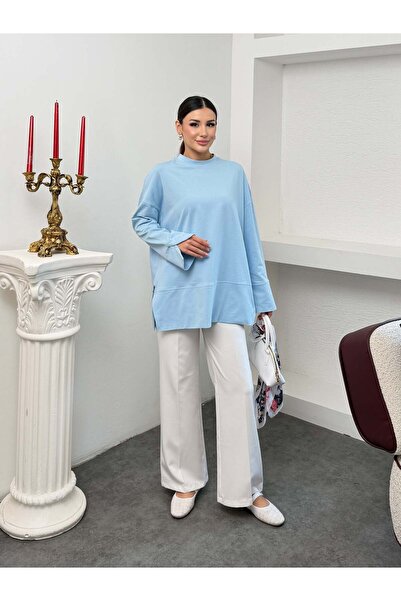 Hatun Atila Women's Crew Neck Double Layered Wide Cut Tunic with Side Slits 9...
