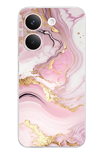 TechTree POCO X8 PRO Uyumlu Pembe Mermer Baskılı Silikon Kılıf