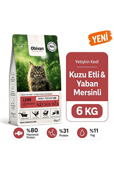 obivan Kuzu Etli ve Yaban Mersinli Yetişkin Kedi Maması 6 kg
