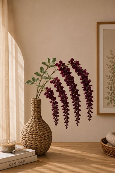 NEWNOW Visteria Sarkık Çiçek – Dekoratif Wisteria Dalı | Vazo, Salon ve Düğün...
