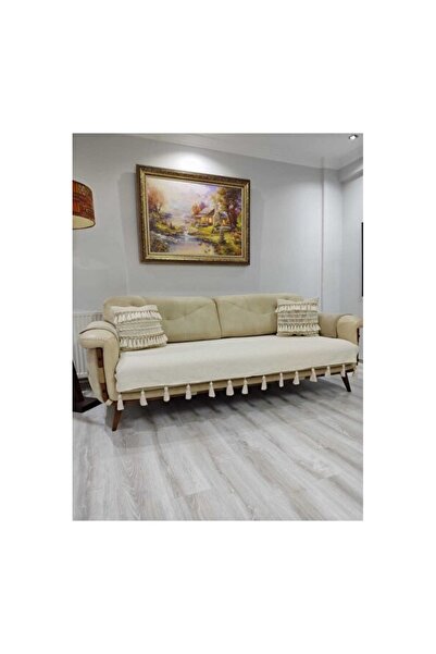 Empressco Krem Renkli Püsküllü Oturma Alanı Koruyucu 90x210 cm