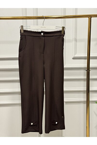 ALANURMODA 3977 بنطلون بجيوب جانبية وشريط زخرفي بني