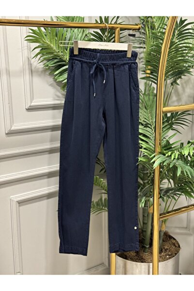 ALANURMODA 2803 Jeans with Waist Tie Carrot Pants Navy Blue