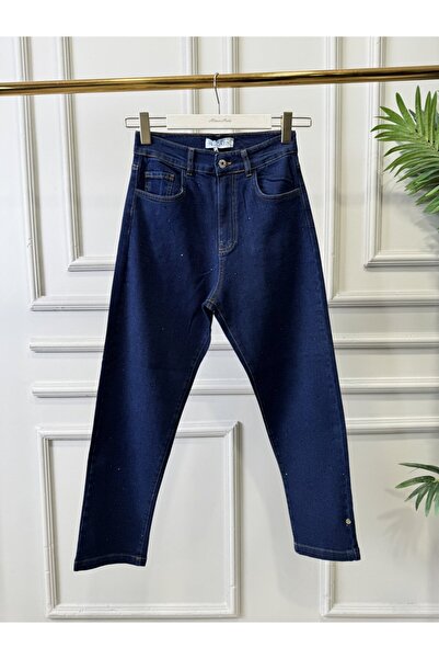 ALANURMODA 2804 Jeans with Stone Print on Top, Dark Navy Blue