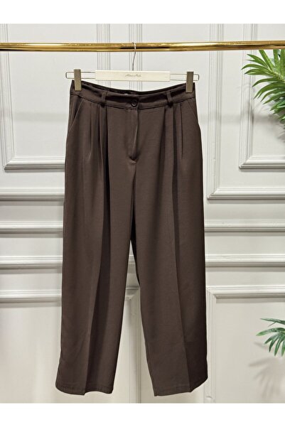 ALANURMODA 18297 بنطلون مطوي من الأمام باللون البني