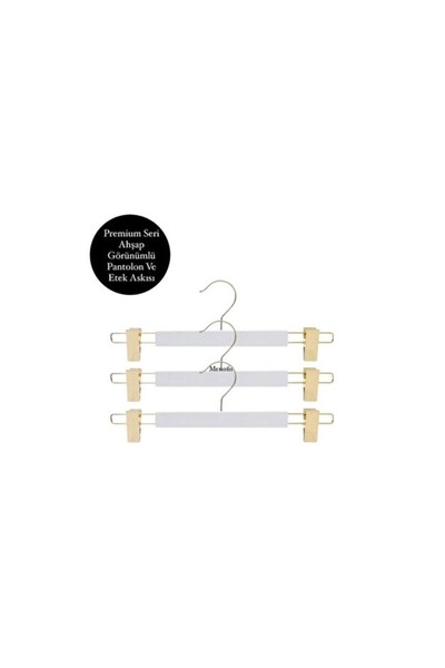 Empressco White Wood Look Pants and Skirt Hangers, Gold Hook, Set of 12