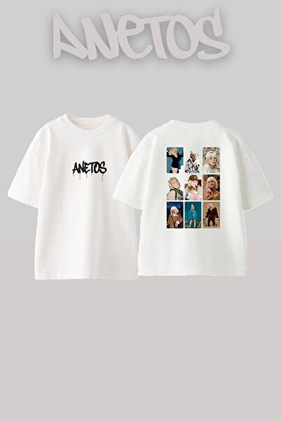 Anetos Billie Eilish_57 Λευκό μπλουζάκι με τυπωμένο σχέδιο Unisex Oversize