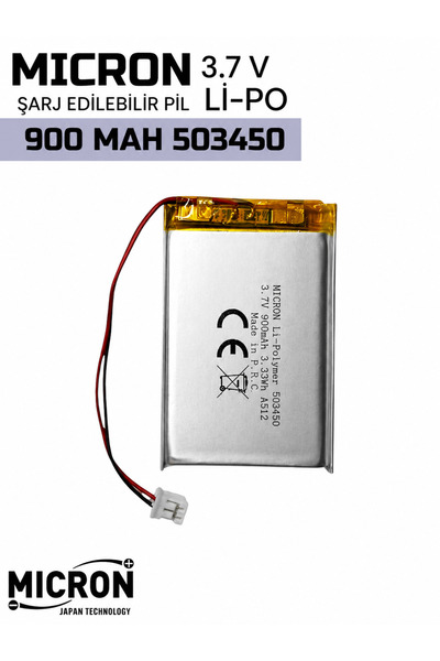 Micron 503450 3.7V 900mAh Li-Polymer (Li-Po) Şarj Edilebilir Pil – Soketli Li...