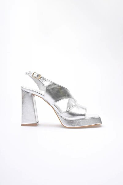 Mulini Silver Women's Heeled Platform Sandals Tr12My04F