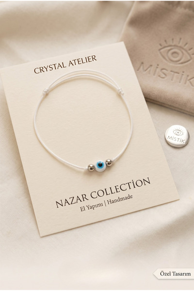 Crystal Atelier Women Men White String Evil Eye Beaded Adjustable Handmade Lu...