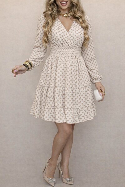 Wear Up Women's Long Sleeve Double Breasted Neckline Patterned Mini Modal Dress