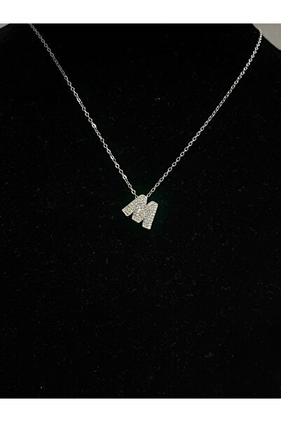 MODA Silver Letter m Necklace with Zircon Stone