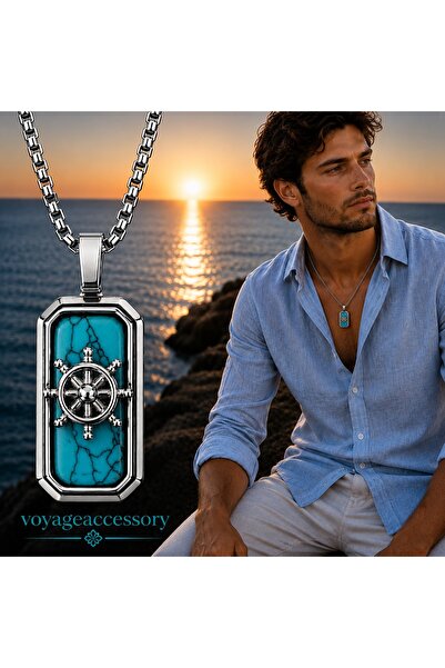 voyageaccessory Stainless Steel Turquoise Natural Stone Marine Sailor Rudder ...