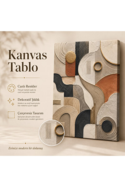 FTRMALZEMECİM Premium Soyut Geometrik Kanvas Tablo – 3 Boyutlu Kabartma Dokul...