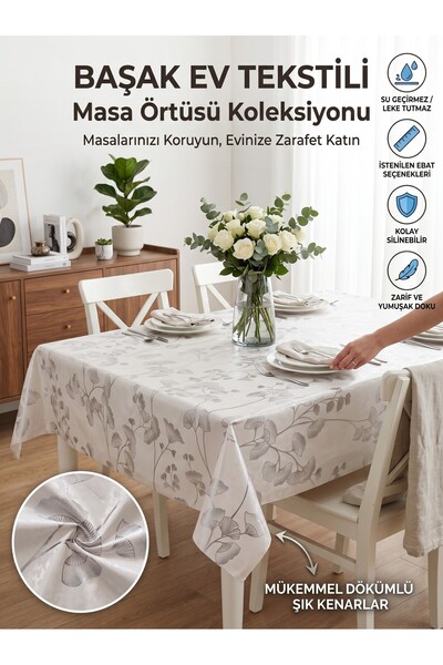 Başak Ev Tekstili Silver Shiny Pvc Tablecloth - Wipeable, Stain Resistant, Ki...