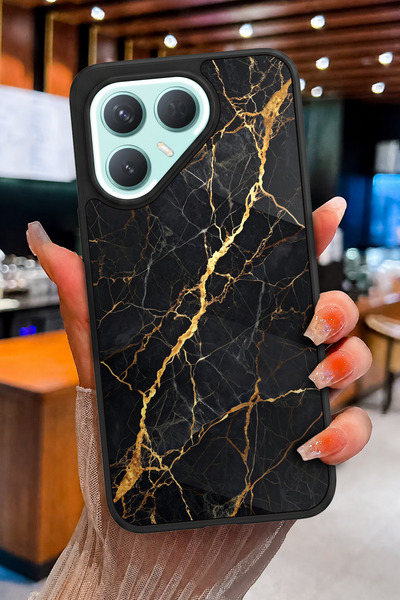 TECNO Pova 7 Pro Uyumlu Altın Çatlak Mermer Desenli Parlak Baskılı Kamera Kor...