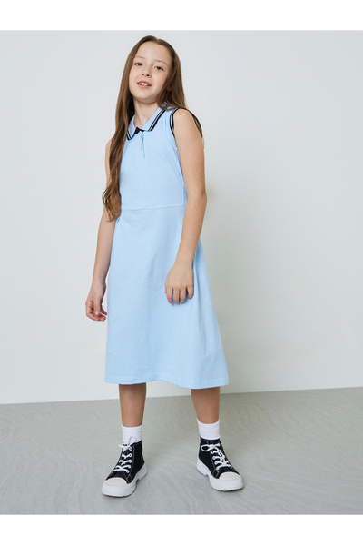 Styli Girls Contrast Rib Tipped Sleevless Polo Dress