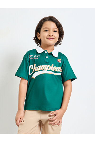 Styli Boys Oversized Varsity Print Polo T-Shirt