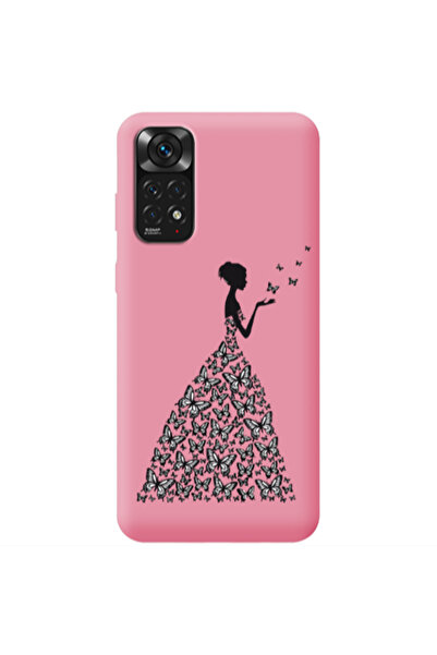 Other Xiaomi Redmi Note 11 4G Butterfly Girl Pink Colored Silicone TPU Θήκη
