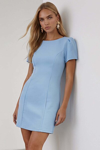 Trend Alaçatı Stili Women's Baby Blue Sleeves Pleated Detailed Hidden Zipper ...