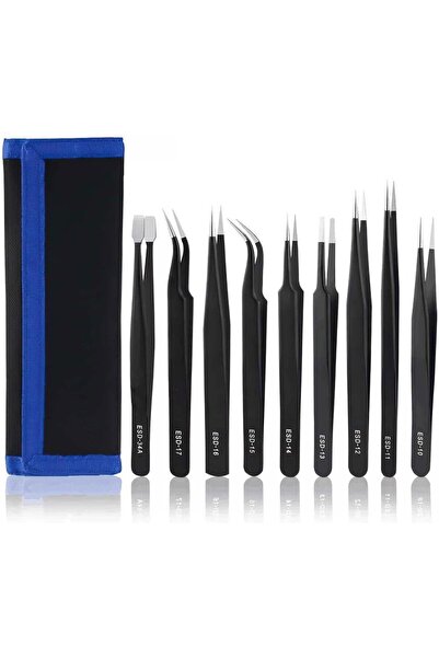 Arabest 9-Piece Stainless Steel Tweezers Set,Professional ESD Anti-Static,for...