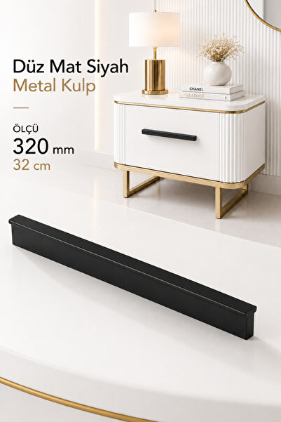 Badem10 Düz Mat Siyah Mobilya Kulp 320 mm 32 cm Uzun Çekmece Dolap Kapak Kulp...