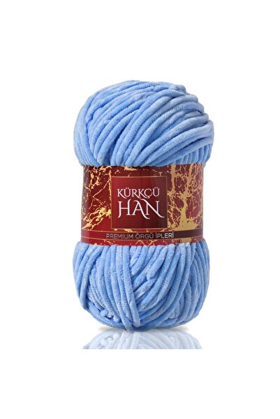 Kürkçü Han Kadife Örgü İpi 50gr %100 Polyester Yumuşak Pofuduk Bebe Mavisi