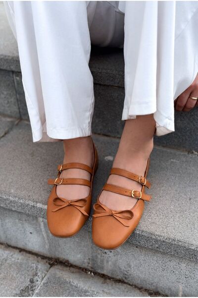 I Love Shoes Lovia Tan Genuine Leather Women's Ballerinas