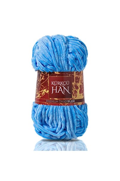 Kürkçü Han Kadife Örgü İpi 50gr %100 Polyester Yumuşak Pofuduk Deniz Mavisi