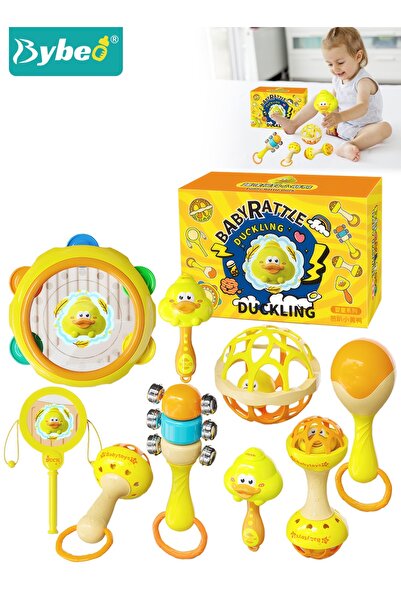 BYBEO 9PCS Baby Rattle Toy Set, Infant Teething Toys with Musical Drum Set, B...