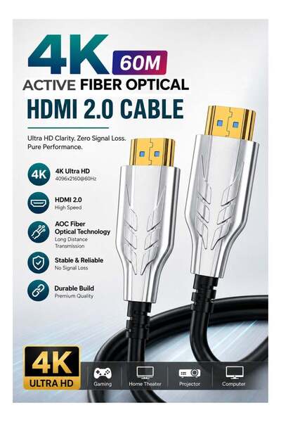 Generic HD 4K HDR Active Fiber Optical HDMI 2.0 Cable 60M | 18Gbps High Speed...